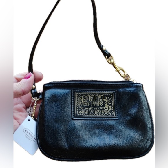 Coach NWT Black Patent Leather 1941 Wristlet with Gold Accents - Picture 3 of 3